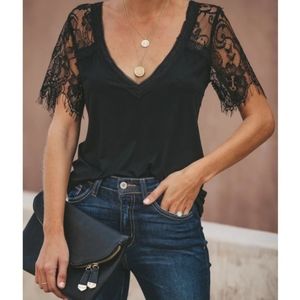 Black lace short sleeve tee